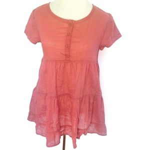 Urban Outfitters Ecote Tiered Short Sleeve Tunic Top in Terracotta Size XS